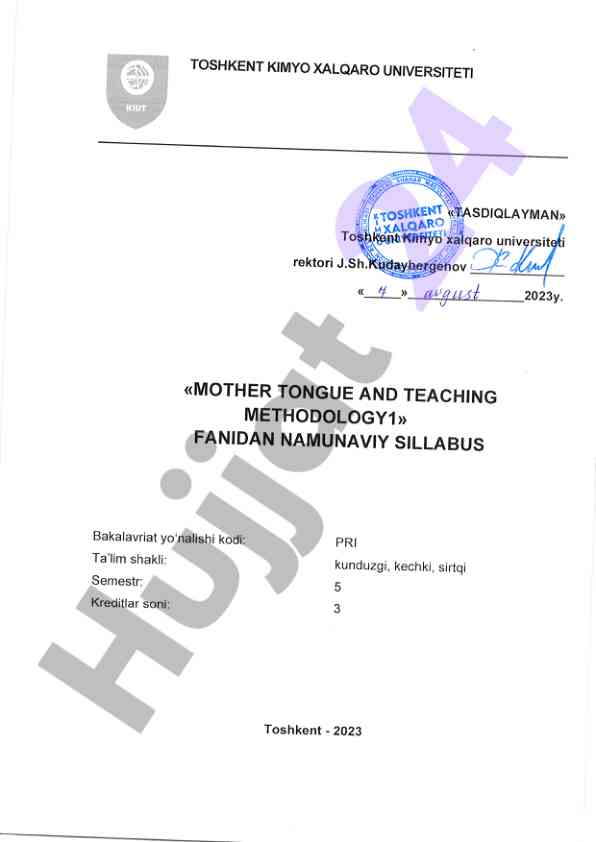 Mother tongue and teaching methodology syllabus