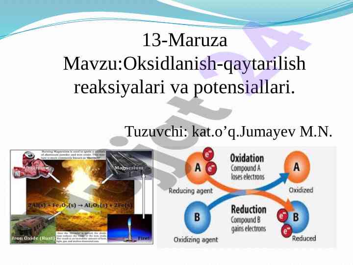 Oksidlanish-qaytarilish reaksiyalari va potensiallari