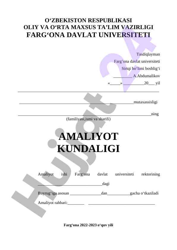 Amaliyot kundaligi farg‘ona davlat universiteti 2023