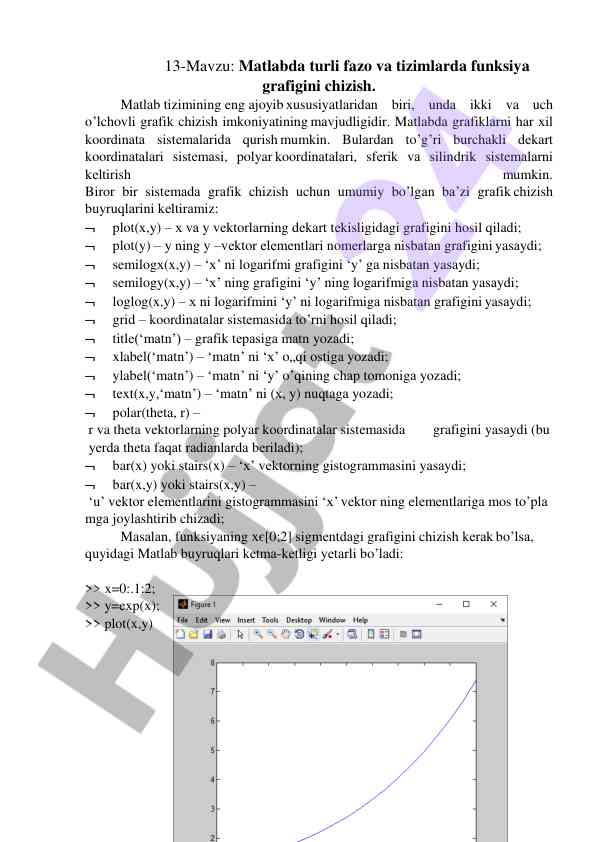 Matlabda funksiya grafigini chizish usullari