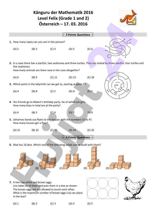 Känguru der mathematik 2016 fragen für grundschule