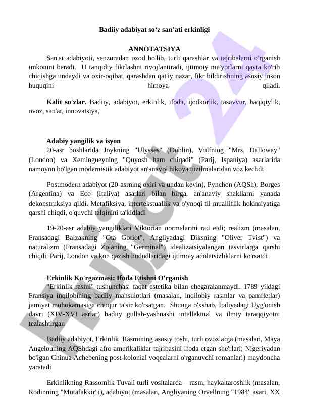 Badiiy adabiyot soʻz sanʼati