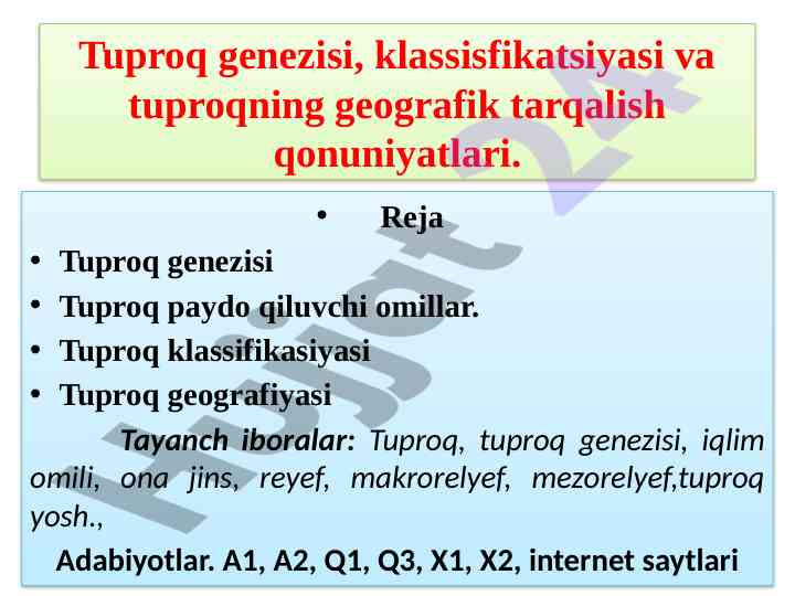 Tuproq genezi va klassifikatsiyasi loyihasi