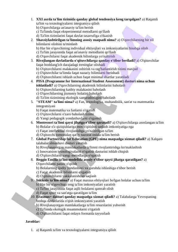 Xxi asrda ta'lim tizimidagi global tendensiyalar