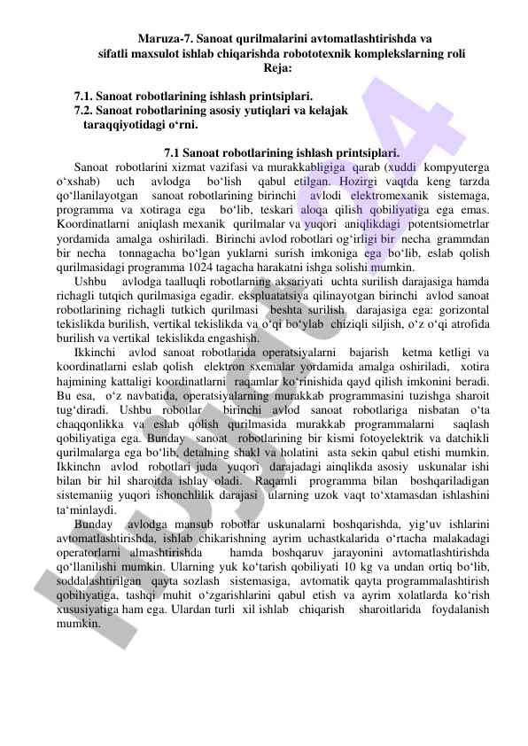 Sanoat robotlarining ishlash printsiplari va yutuqlari