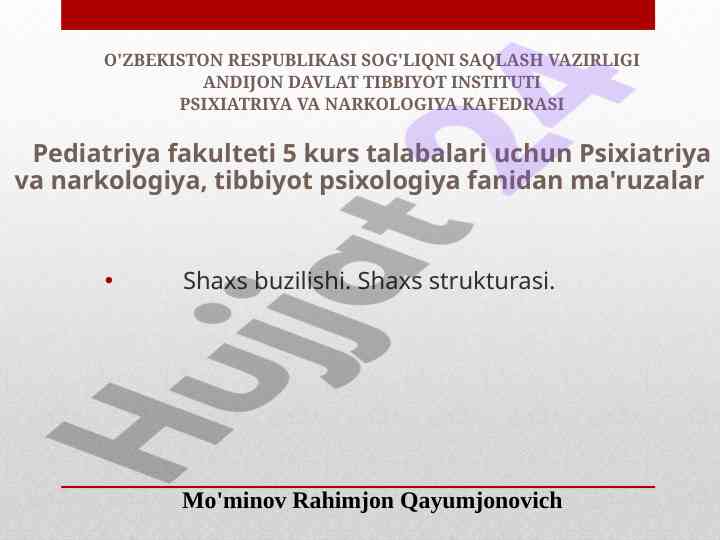 Psixiatriya va narkologiya fanidan ma'ruzalar