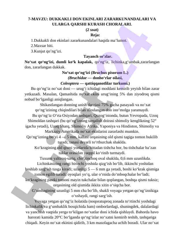 Dukkakli don ekinlari zararkunandalari tahlili