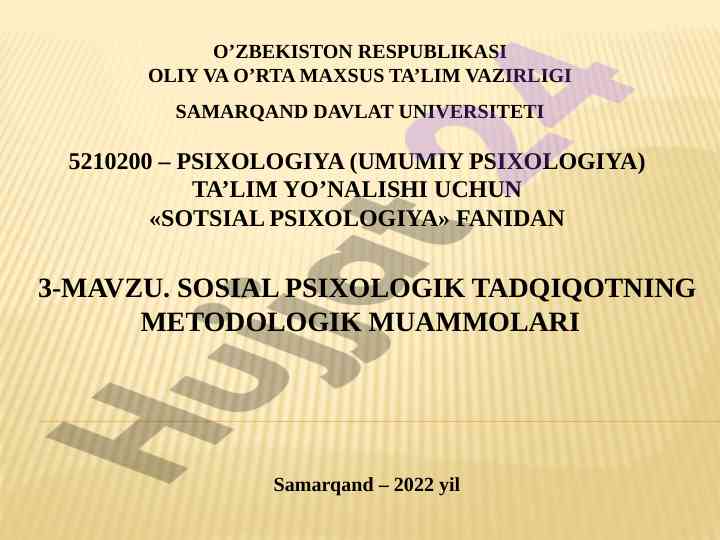 Sotsial psixologiya fanidan metodologik muammolar