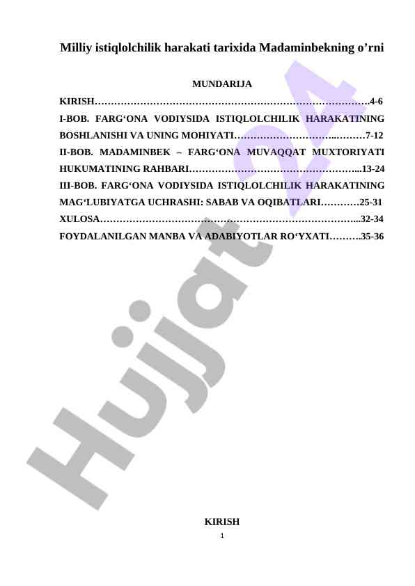 Milliy Istiqlolchilik Harakati Tarixida Madaminbek