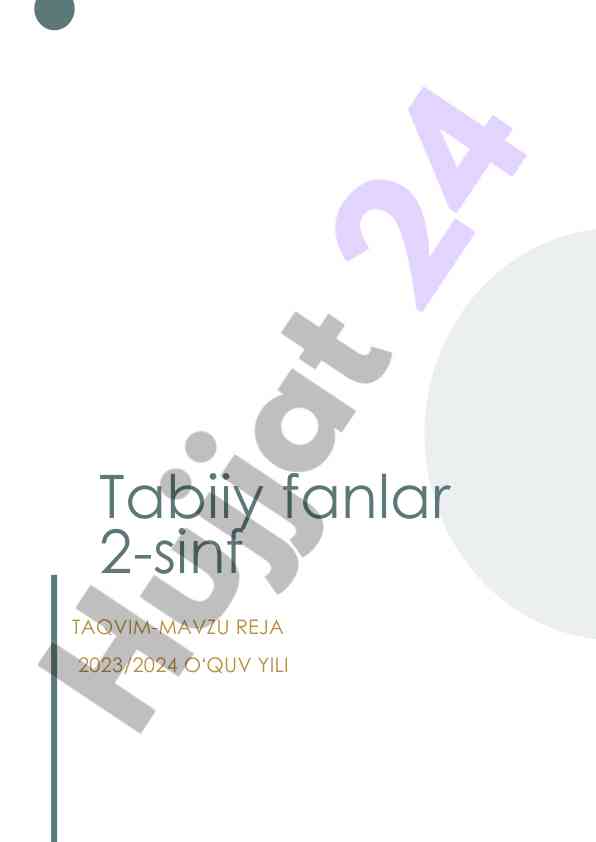 Tabiiy fanlar 2-sinf taqvim-mavzu reja 2023/2024