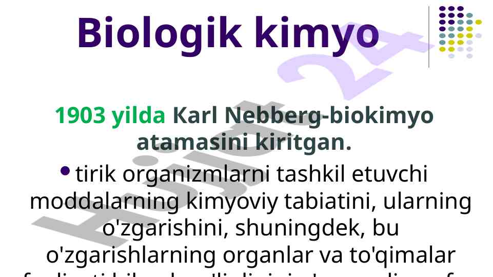 Biokimyo fani statik dinamik va funksional