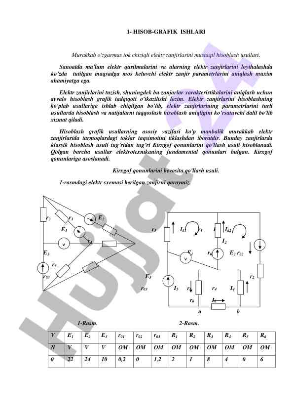 Hisob-grafik ishlari elektr zanjirlarini hisoblash usullari