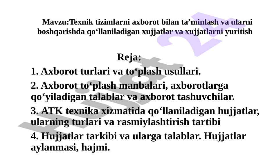 Axborot tizimlarini boshqarish hujjatlari tahlili