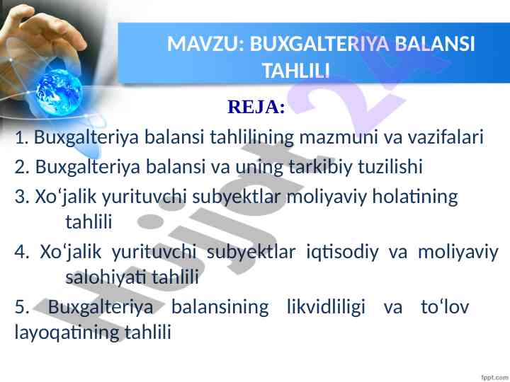 Buxgalteriya balansi tahlili bo'yicha nazariy tahlil