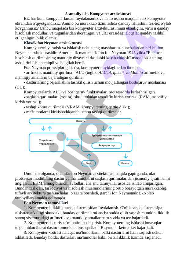Kompyuter arxitekturasi haqida amaliy ish