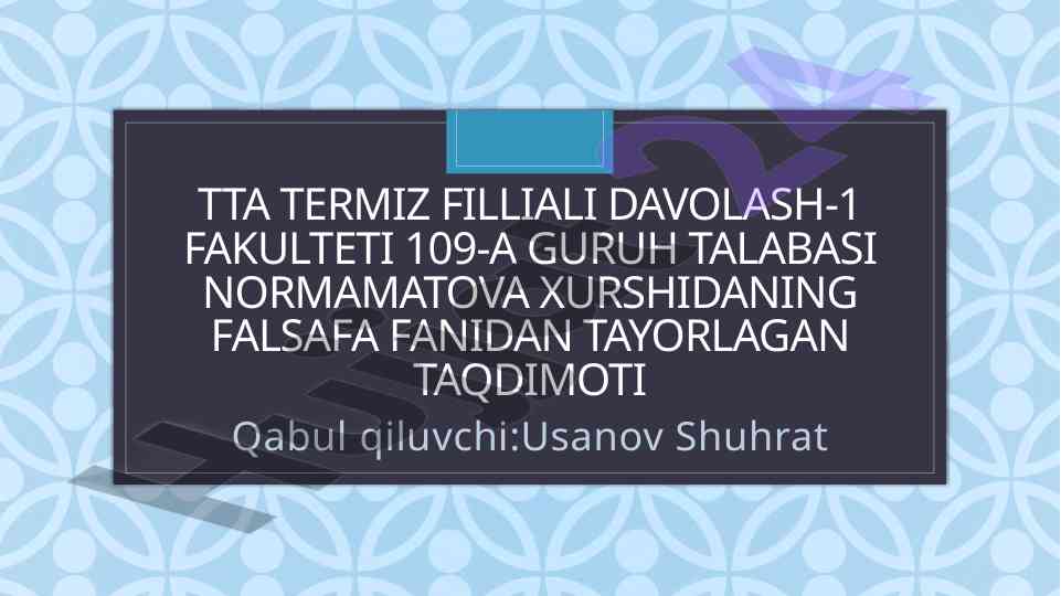 Mutaxasisning dunyoqarash mavqeyi taqdimoti