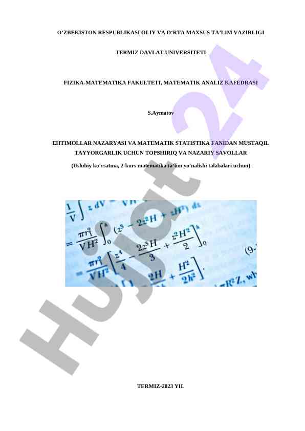 Ehtimollar nazariyasi va matematik statistika uslubiy ko’rsatma
