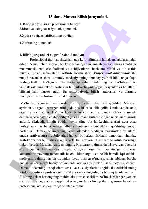 Bilish jarayonlari va professional faoliyat