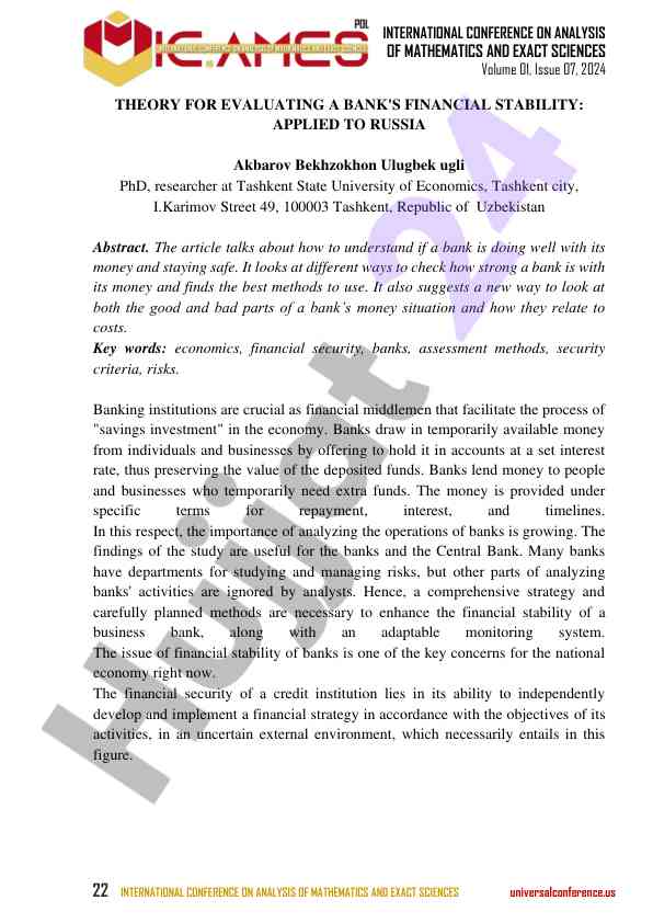 Bank moliya barqarorligini baholash usullari