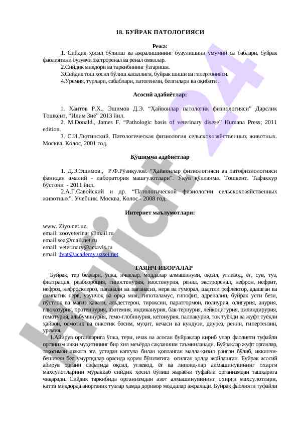 Буйрак патологиясининг мухим асослари