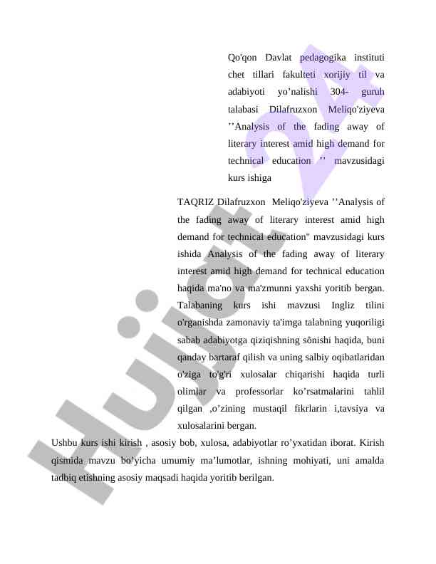 Adabiyotga Qiziqishning Yo‘qolishi Tahlili