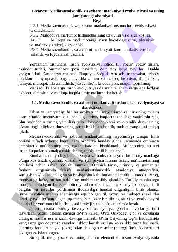 Mediasavodxonlik va axborot madaniyati evolyutsiyasi
