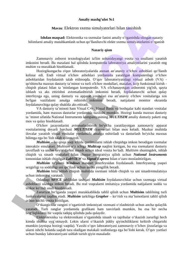 Elektron sxema simulyatorlari bilan tanishish
