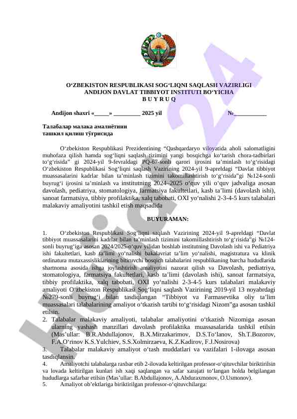 Talabalar Malaka Amaliyotini Tashkil Qilish