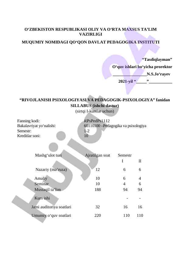 Rivojlanish psixologiyasi va pedagogik psixologiya