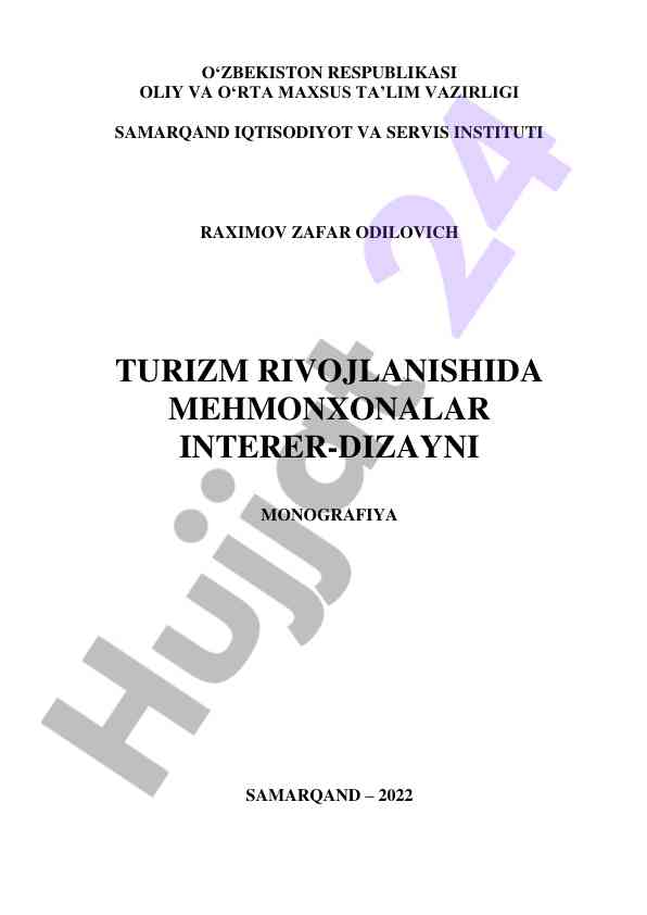 Turizmda mehmonxonalar interer dizayni rivojlanishi