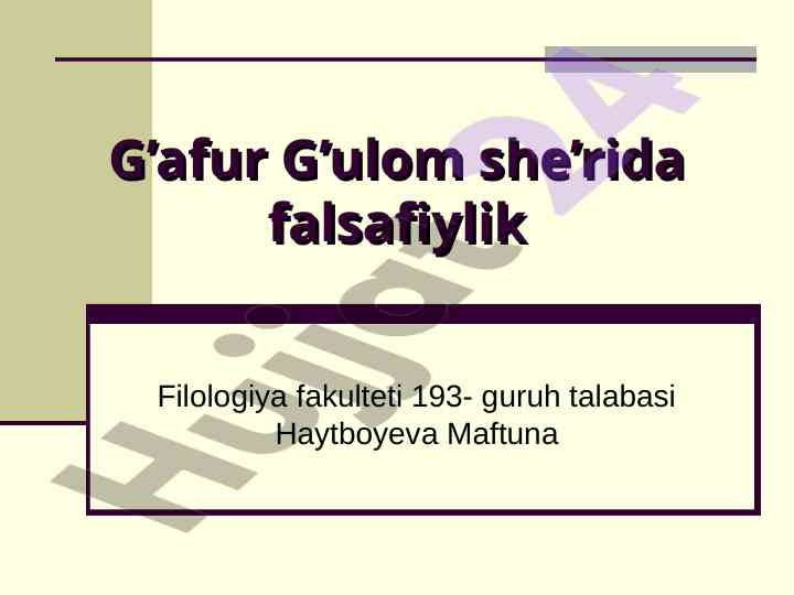 G’afur g’ulomning adabiy merosi va falsafasi