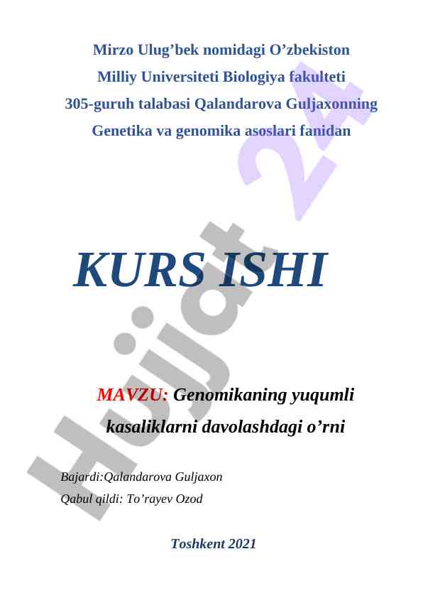 Genomikaning yuqumli kasaliklarni davolashdagi o’rni
