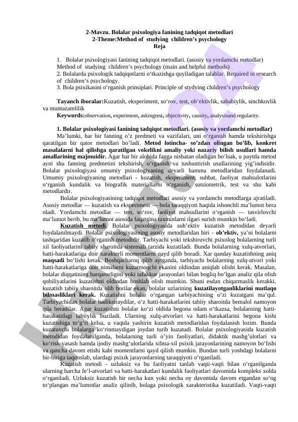 Bolalar psixologiya fanining tadqiqot metodlari