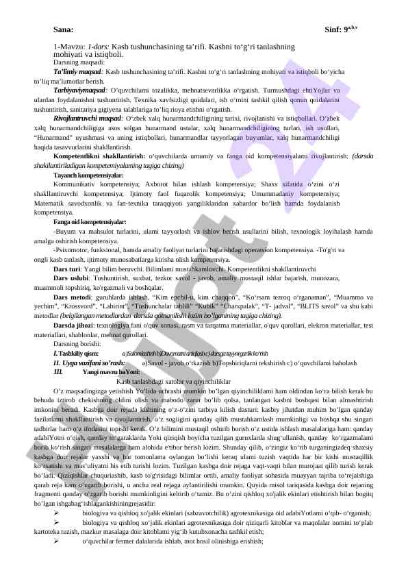 Kasb tushunchasining ta'rifi va tanlash istiqboli