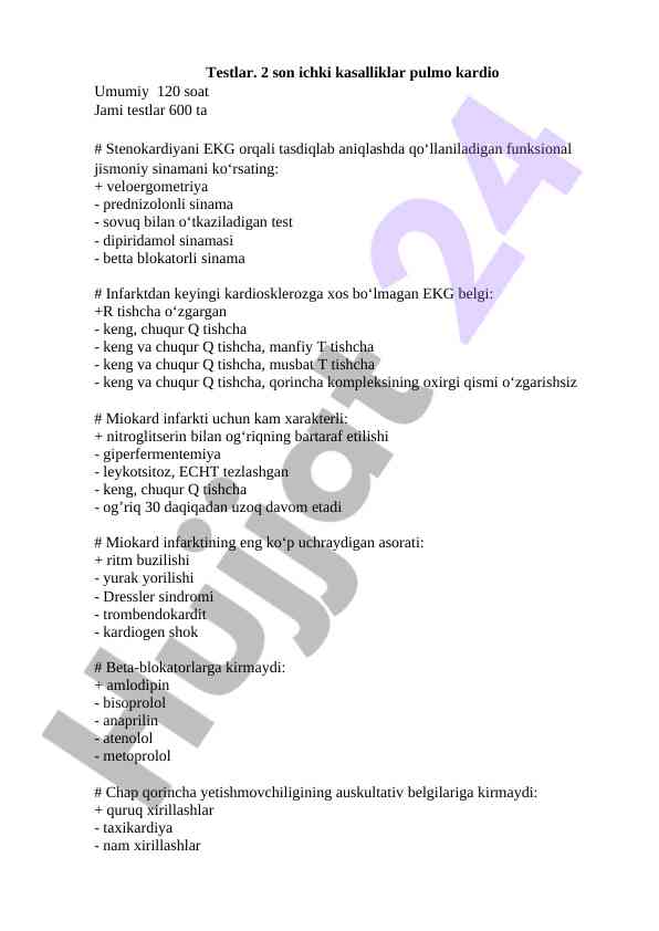 Ichki kasalliklar sindromlari tests