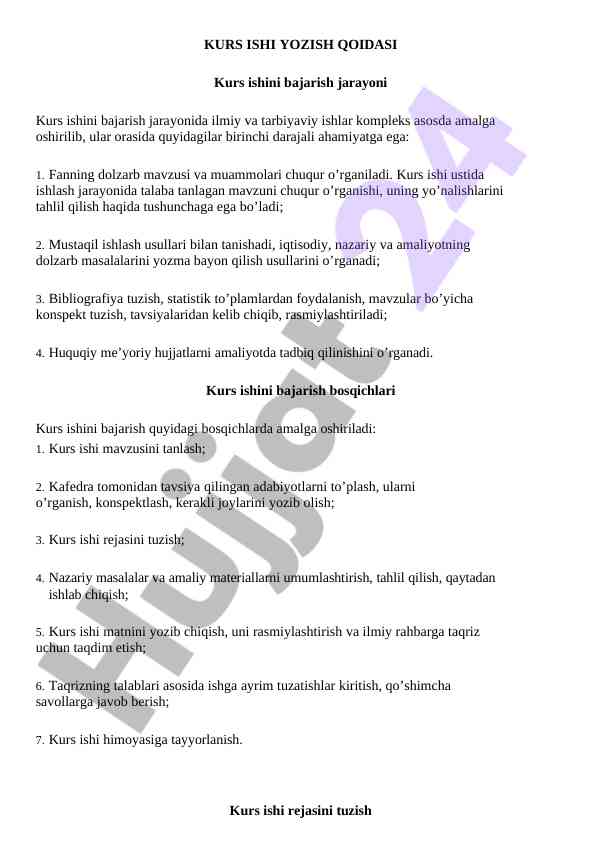 Kurs Ishini Yozish Qoidasi Va Jarayoni