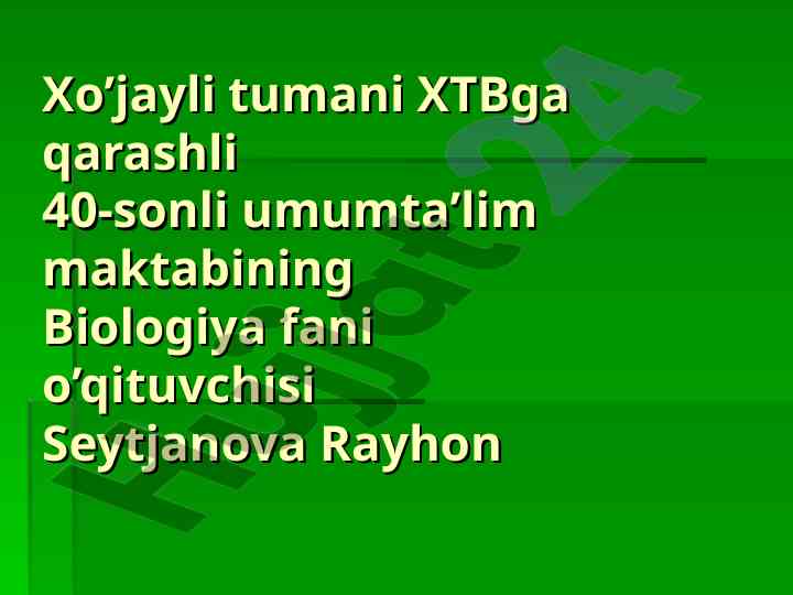 Vitaminlar va ularning ahmiyati o’qitish rejasi