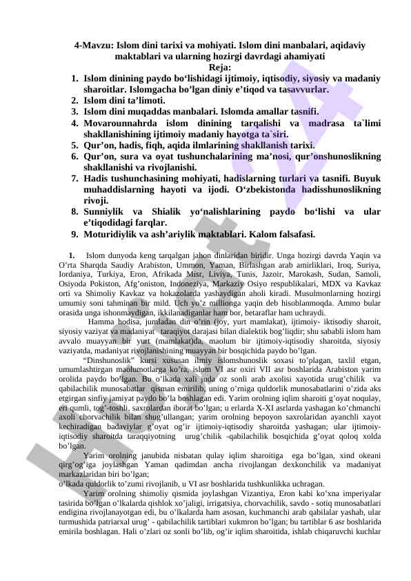 Islom dini tarixi va mohiyati