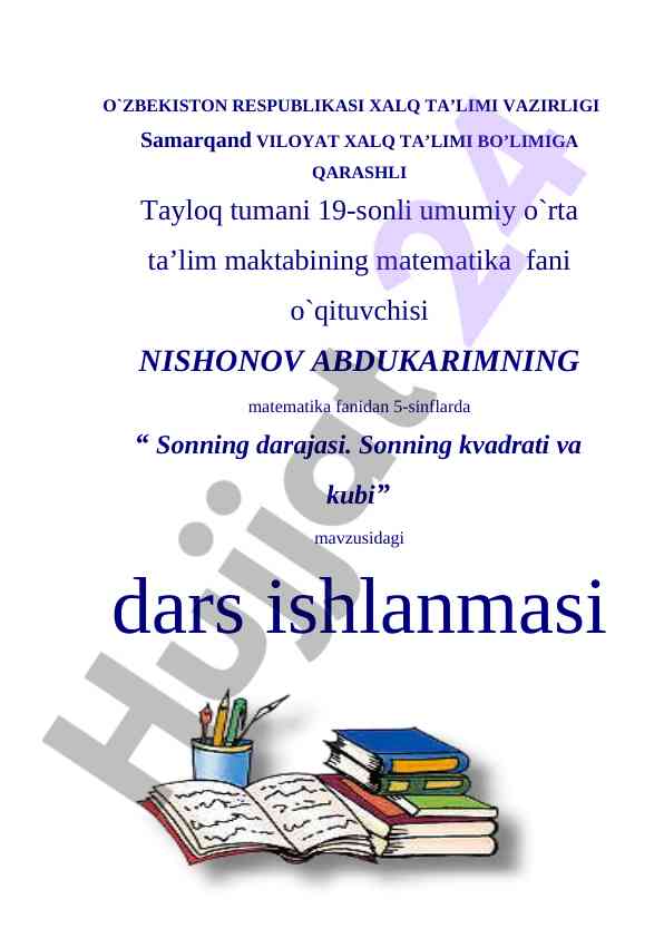 Sonning darajasi va kvadrati mavzusidagi dars