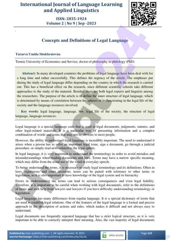 Concepts and definitions of legal language