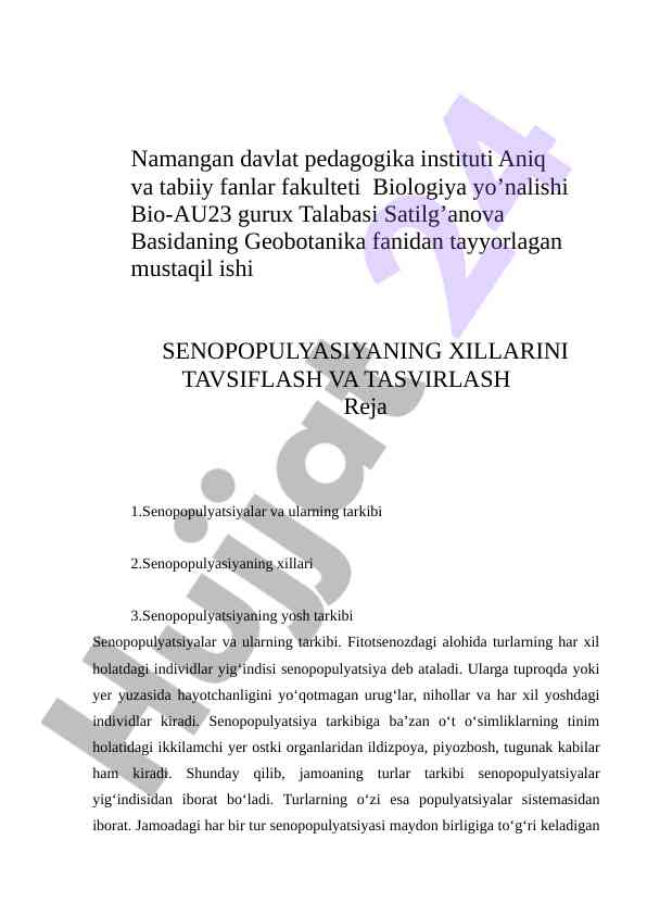 Senopopulyasiyalarning xillarini tavsiflashing usullari