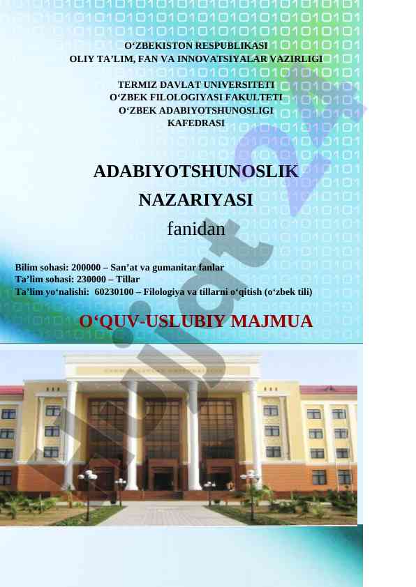 Adabiyotshunoslik nazariyasi o‘quv-uslubiy majmua