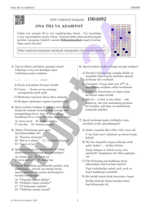Ona tili va adabiyot test varianti 1904892