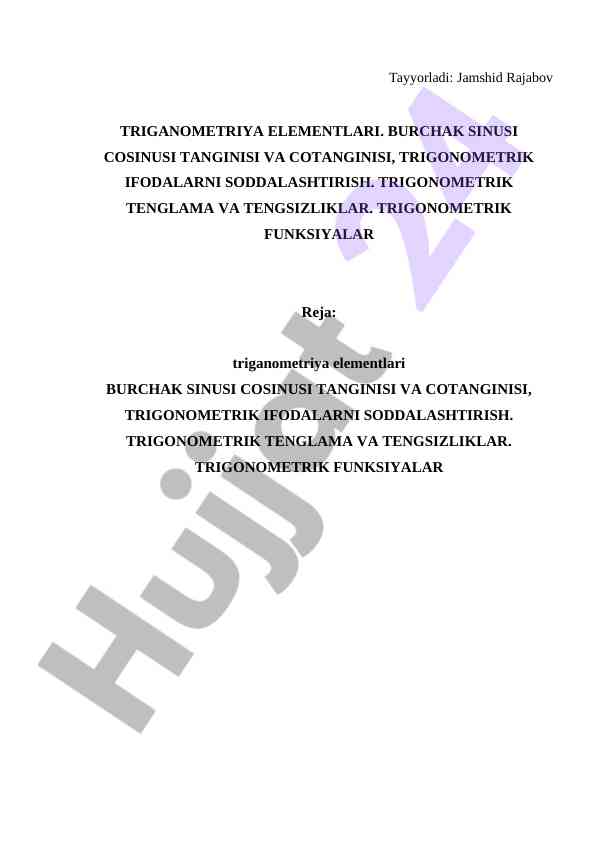Trigonometriya elementlari va funksiyalari
