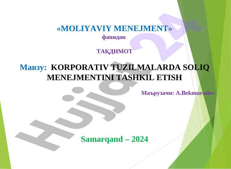 Korporativ tuzilmalarda soliq menejmenti tashkil etish