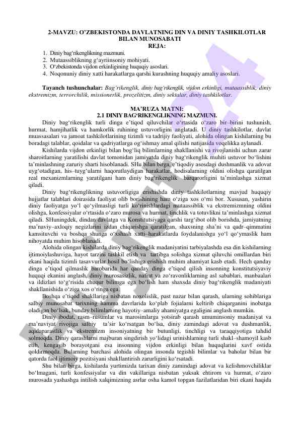 O‘zbekistonda diniy bag‘rikenglik va erkinlik