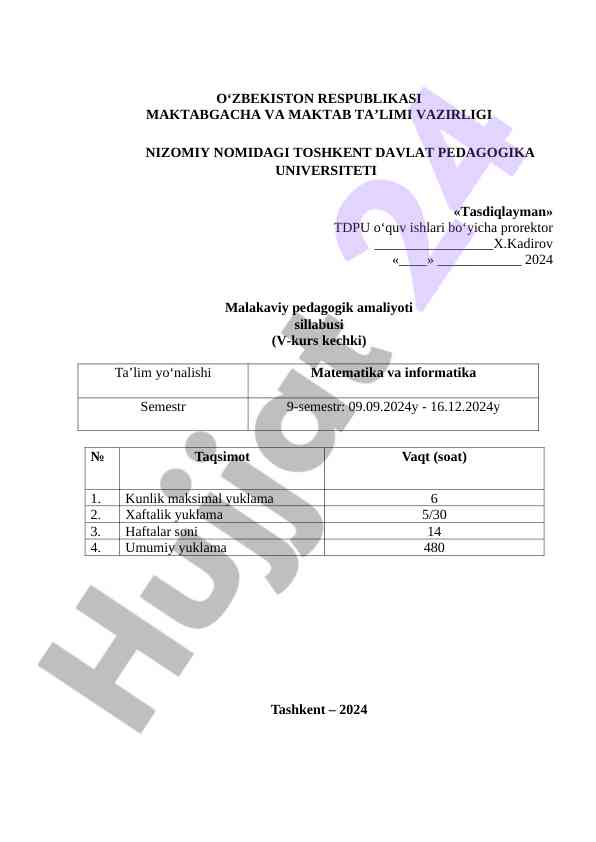 Malakaviy pedagogik amaliyoti sillabusi tajriba