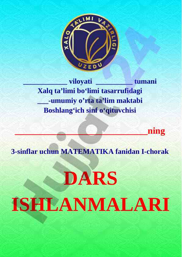 Matematika fanidan 3-sinflar uchun i-chorak rejasi
