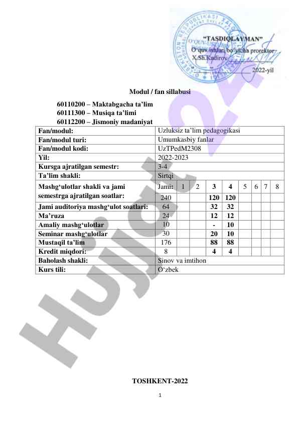 Uzluksiz ta’lim pedagogikasi sillabusi 2022-2023