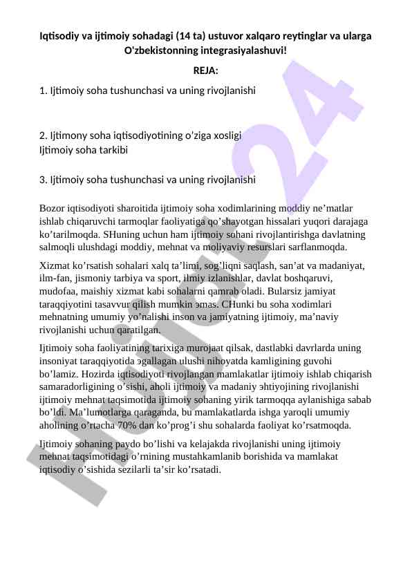 Ijtimoiy soha va iqtisodiy rivojlanish asoslari